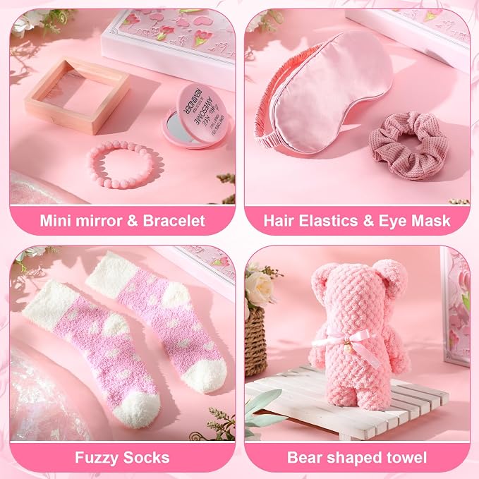 Sieral 14 Pcs Birthday Gifts for Women Care Blanket Gifts Set Spa Baskets Get Well Soon Gift Baskets Mother's Day Gift for Women Mom Her Girlfriend Sister Daughter Friend Wife Grandma(Plain,Pink)