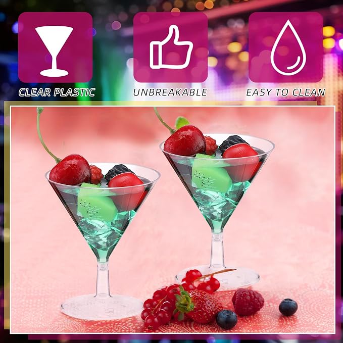Yinkin 50 Pcs 2 oz Plastic Martini Glasses Disposable Clear Cocktail Dessert Parfait Glasses Unbreakable Mini Martini Cups for Wedding Party Bowl Wine Ice Cream
