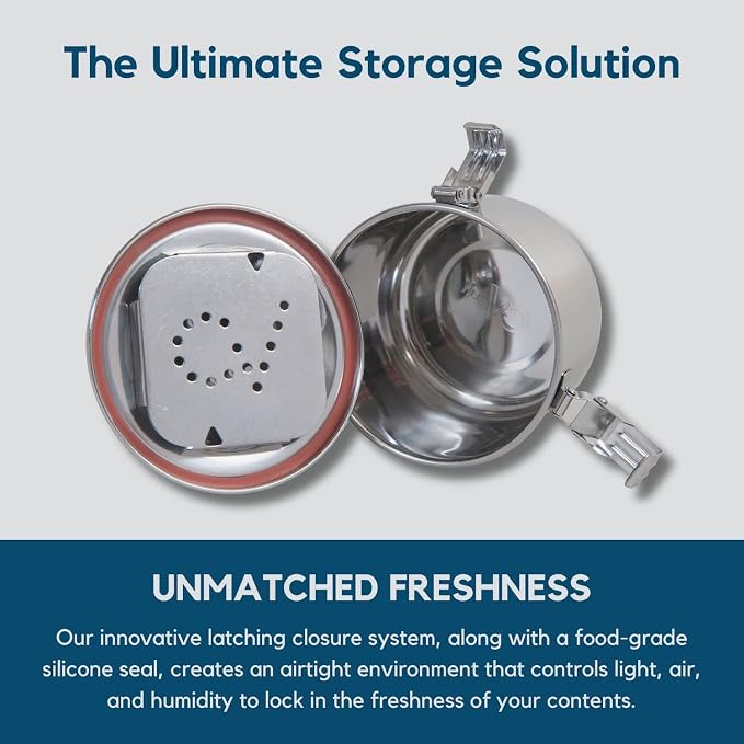 CVAULT Medium 1 oz Storage Container | Air Tight & Light Resistant | Food Grade Stainless Steel | Includes 62% RH 8-gram Pack