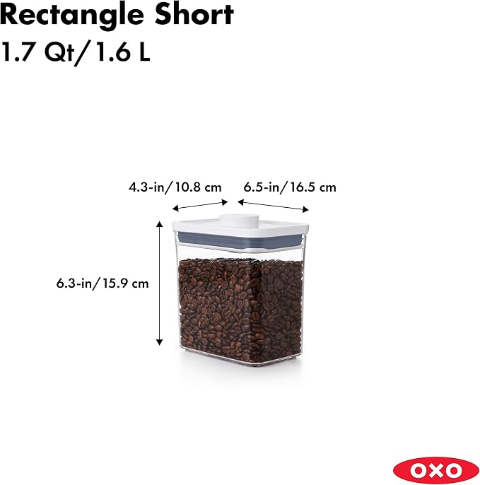 OXO Good Grips POP Container Set (3-PC Small Square Short + 1.7 Qt Rectangle) | White/Grey