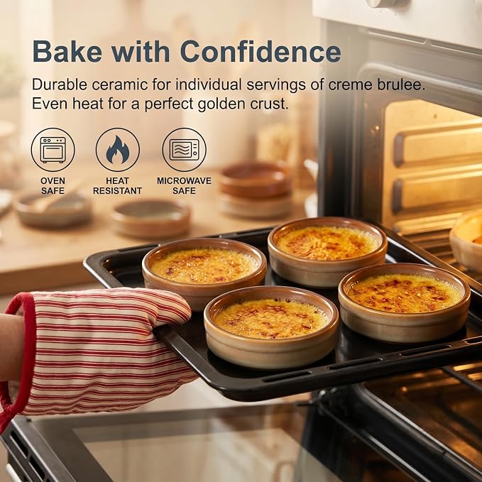 ONEMORE Creme Brulee Ramekins 4 oz Ceramic Ramekin Set of 14, Oven Safe Baking Dishes, Small Sauce Cups for Custard, Souffle, Dessert, Dip, Kitchen Prep, Stackable Glazed Bakeware