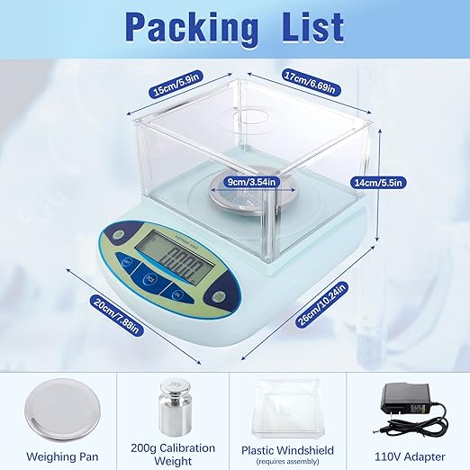 FOUR E'S SCIENTIFIC Lab Scale 300g x 0.001g Accuracy - High Precision Laboratory Analytical Balance with Windshield Digital Scientific Scale Jewelry/Kitchen Scale