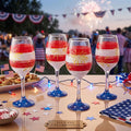 SiliFine 4 Pcs 4th of July Patriotic Party Stemmed Wine Glasses Hand Painted American Flag Stripes Fireworks Drinking Cup Wine Glasses Gifts for Independence Day Theme Holiday Party Supplies