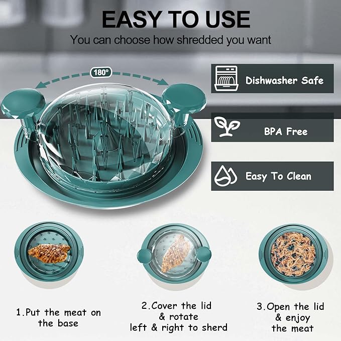 Chicken Shredder Tool Twist, 11" Heavy Duty Large Chicken Shredder, Meat Grinders Gadgets Machine, BPA Free, Strong Anti-Slip, Dishwasher Safe, Suitable for Pork Beef Chicken, Green