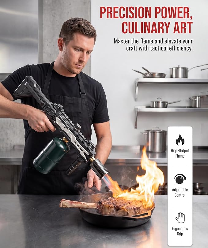 Powerful Propane Torch Gun, Fathers Day Gift for Dad Men, Culinary Blow Kitchen Cooking Torch for Steak Searing, Campfire Charcoal Starter for Blackstone Griddle Accessories (Tank Not included)