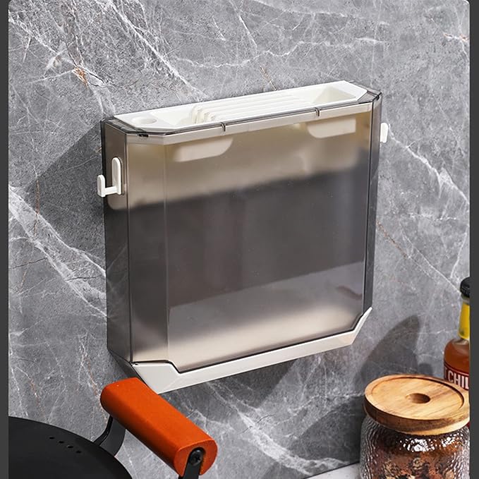 Zerodis Kitchen Knife Holder, Multi Slot Knife Organizer, Plastic Wall Mount, Knife Storage, Easy to Use, Water Tray, Side Hooks, Space Saving, Gray