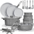 CAROTE 27pcs Ceramic Cookware Set Nonstick, Pots and Pans Set Non Stick, Non Toxic Cookware Detachable Handles, Dishwasher/Oven Safe, RV/Camping Cookware with Kitchen Utensils, Gray