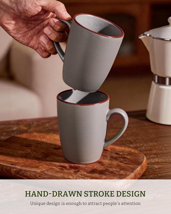 famiware Venus Coffee Mugs for 8, 13 oz Mug Set, Dringking Cup with Handle for Coffee, Tea, Cocoa, Milk, Dark Grey