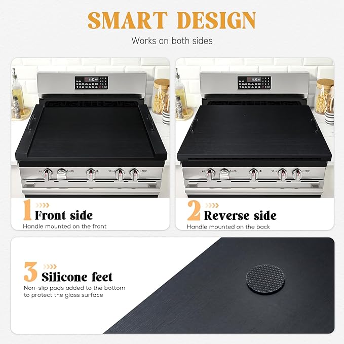 GASHELL Noodle Board Stove Cover with Handles, Multiple Stove Top Cover Board for Electric/Gas Stove Top(Black), GSC-2212