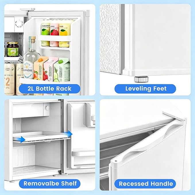 Antarctic Star Mini Fridge, Rated 1.6 cu.ft, Small Upright Refrigerator with Removable Shelves, 7 Adjustable Thermostat, Low Noise for Bedroom/Apartment/Office,White