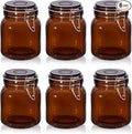 Norme 6 Pack 34oz Amber Airtight Glass Jars with Lids, Square Food Storage Container Airtight Food Wire Clip Fastening for Sauerkraut Flour Kitchen Sugar Cereal Kitchen Canning Pickling Mason Jars