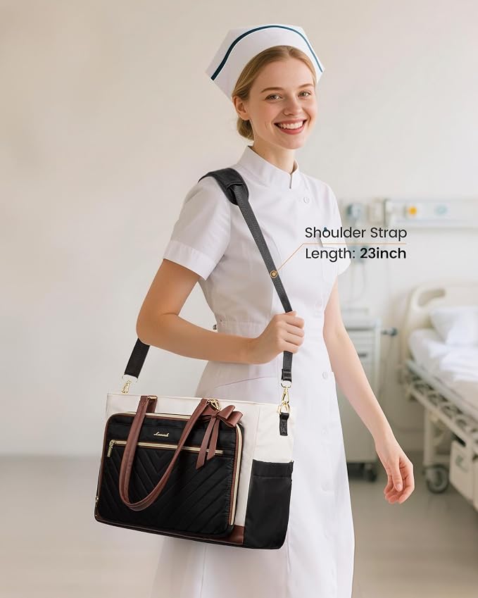 LOVEVOOK Lunch Tote Bag for Women, Insulated Lunch Bag with Laptop Compartment & Large Cup Holder, Teacher Tote Bag with Zipper, Handbag Insulated Bag Leakproof for Work, Nurse, Office, 15.6 Inch