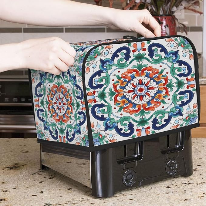 Mandala Green Ethnic Style 2 Slice Toaster Cover Dust And Fingerprint Bread Maker Cover Bakeware Protector Washable Appliance Covers Kitchen Accessories For Home Kitchen Women Gift