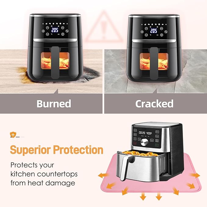 Heat Resistant Mat for Air Fryer, 15 x 18in Heat Resistant Mat for Countertop, Fireproof Silicone Countertop Protector Appliance Slider Hot pod for Air Fryer, Coffee Maker, Toaster, Oven (Pink)