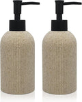 Hand Soap Dispenser for Bathroom and Kitchen Countertop, 10 oz Resin Soap and Lotion Dispensers Set with Plastic Rust Proof Pump, Boho Refillable Liquid Dish Soap Dispensers Bottle,Beige
