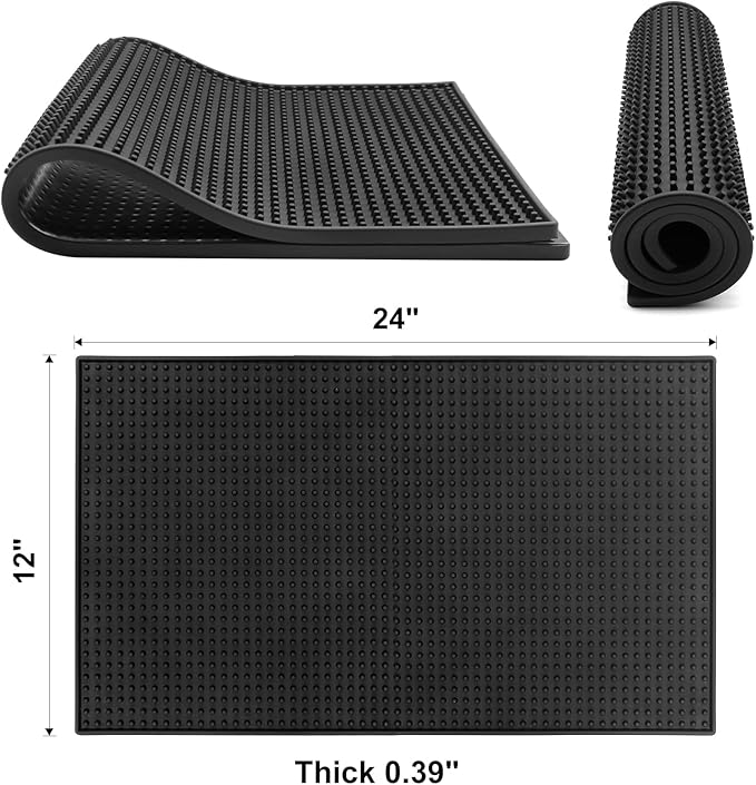 2 Pack Large Bar Mats for Countertop 12X24'', Thicker Rubber Coffee Bar Mat, Dish Drying Mat, Kitchen Mat for Countertop, Non-slip and Easy to Clean