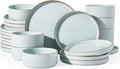 Famiware Star 24-Piece Stoneware Dinnerware Set for 8 – Blue, Ribbed Ceramic Plates and Bowls with Rim – Modern Rustic Dishes, Everyday & Formal – Chip & Scratch Resistant, Microwave & Dishwasher Safe
