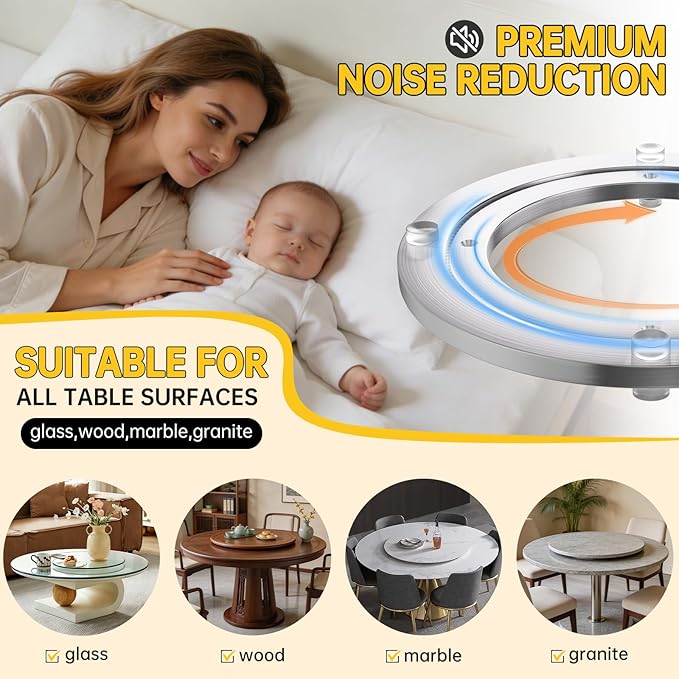 Lazy Susan Hardware 12 Inch Heavy Duty Bearing Kit, 360° Smooth Rotating Aluminium Alloy Turntable, Swivel Base for Dining Table, DIY Project, Display Stand & Workbench