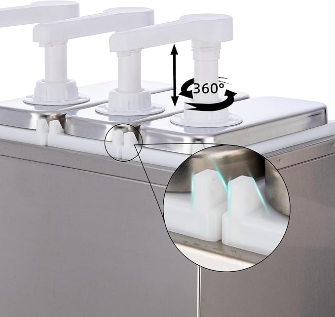 10.57 Quart Condiment Dispenser Pump,Syrup Pump Dispenser with Measuring Cup,Detachable Leak-Proof Design for Sauce, Honey, Syrup,Soy Sauce,Mustard,Cheese (2.11 QT Each, 5 pumphead)