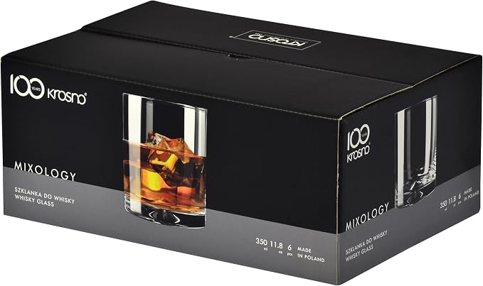 Krosno Whisky Glasses | Set of 6 | 11.8 oz | Mixology Collection | Drinking Glasses Cocktail Glasses | Home, Restaurants and Kitchen Set | Dishwasher Safe Glass Cup
