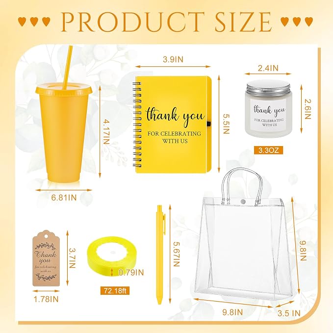 Nuogo 6 Sets New Parent Shower Prizes for Player Winners Adult, Wedding Bridal Shower Gift, Plastic Tumbler Notebook Scented Candle Ballpoint Pen Bag (Yellow Color,Classic Style)