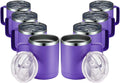 MEWAY 12oz Coffee Mug With Handle 8 Pack Bulk,Stainless Steel Insulated Travel Tumblers With Sliding Lid,Double Wall Vacuum Camping Cup for Hot & Cold Drinks Tea (Purple,Set of 8)