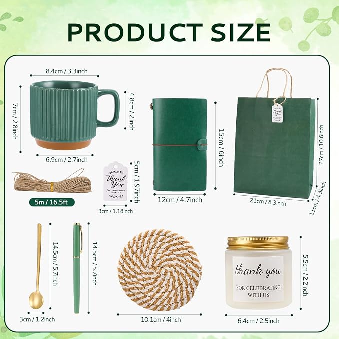 Baby Shower Prizes for Game Winners Baby Shower Games Prizes Ceramic Mugs with Metal Spoons Woven Coasters Notebooks Scented Candles Gift Bags Wedding Bridal Shower Favors for Guests (2, Green)