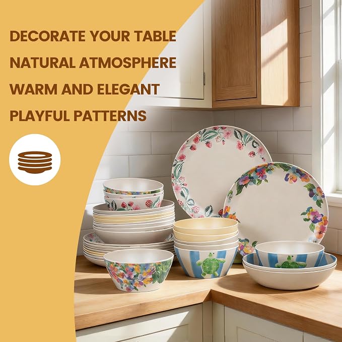 Unbreakable Dinnerware Set for 6 Matte Nautral White 18 Piece Melamine Wheat Straw BPA Free Lightweight Dishwasher Safe Shatter Resistant for Daily Dining Kitchen Outdoor RV
