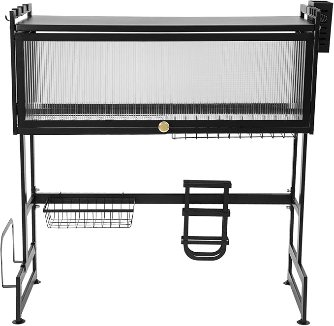 Over Sink Dish Drying Rack, Stainless Steel Dish Drainer Drying Rack Above Sink Storage Organization for Kitchen Sink Black