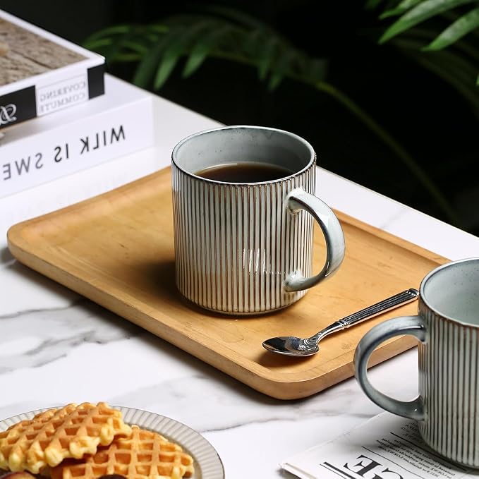 MONITO Coffee Mugs Set of 6, 16 oz Mugs Set, Ceramic Coffee Cups with Large Handles, Suitable for Lattes, Hot tea, Cappuccinos, Mochas and Cocoa, Smoky Blue