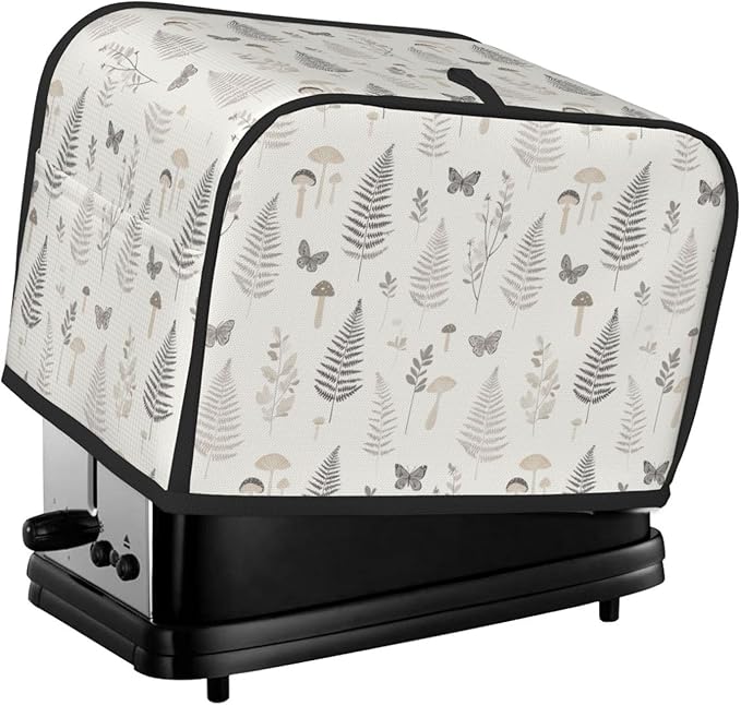 2 Slice Toaster Cover for Kitchen Botanical Leaf Butterfly Mushroom aterproof and Dustproof Toaster Dust Cover with Side Pockets Decorative Universal Cover for Wide Slot Toasters and Small Appliances