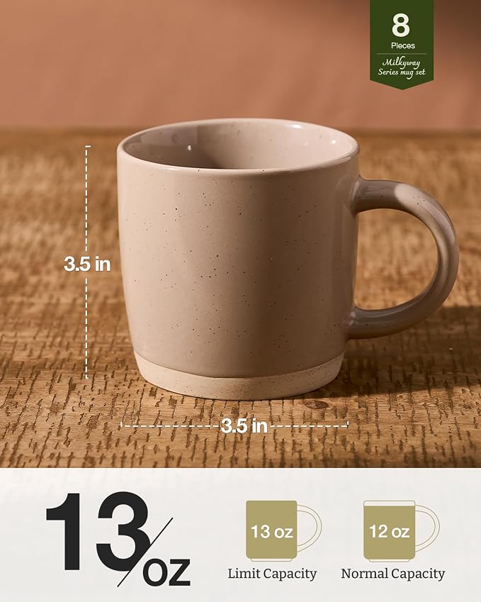 famiware Coffee Mugs for 8, 13 oz Mug Set, Dringking Cup with Handle for Coffee, Tea, Cocoa, Milk, Milkyway Serise, Cinnamon Brown