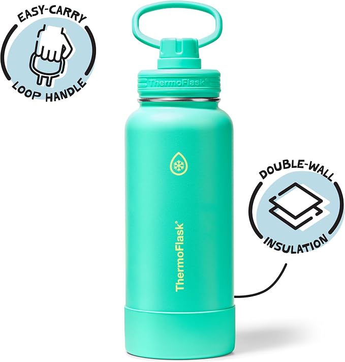 ThermoFlask Insulated Water Bottle with Spout Lid (32 oz, Screamin' Green) - Leakproof, Stainless Steel Water Bottle for Cold & Hot Drinks, Travel & Daily Hydration