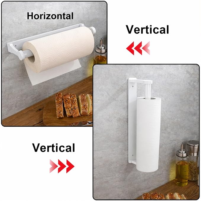 MONEER Kitchen Roll Holder Under Cabinet, Paper Towel Holder, Aluminum Alloy Kitchen Towel Holders, Self Adhesive Kitchen Roll Holder for Kitchen, Bathroom, Living Room (White)