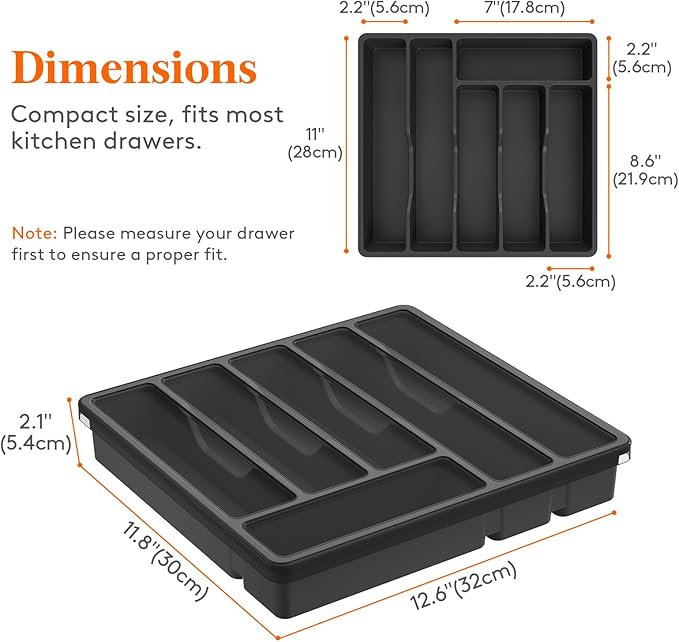 Lifewit Silverware Organizer with Lid, Covered Utensil Tray for Kitchen Drawer and Countertop, Lifewit Silverware Drawer Organizer, Expandable Utensil Tray for Kitchen, BPA Free Flatware and Cutlery H
