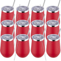 MEWAY Stemless 12oz Insulated Wine Tumbler with Lid and Straw - Double Wall Stainless Steel Thermal Cups for Hot and Cold Drinks, Bridal Shower Prizes for winners(Red,Set of 12)