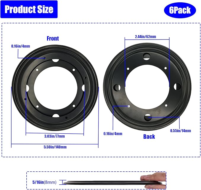 6 Packs 5.5'' Lazy Susan Hardware,Heavy Duty 5/16''Thick Turntable Bearing Swivel Pate for Rotating Table, Book Case, Serving Tray, Corner Shelves, Kitchen, DVD Tower, Shoe Rack, Black