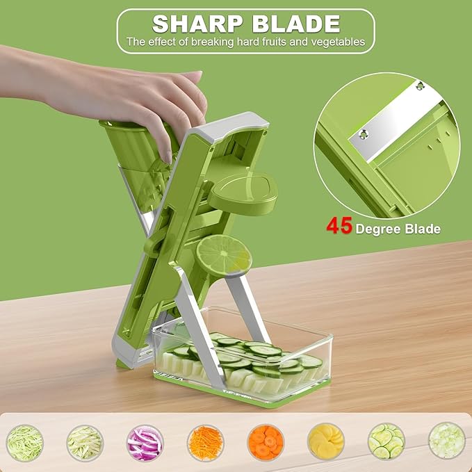 Eletronova Safe Mandoline Slicer for Kitchen, Vegetable Slicer for Kitchen，Kitchen Food Slicer, French Fry Cutter Julienne Dicer for Vegetables Grey (White & Green)