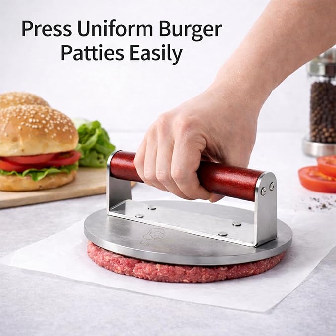 8.5" Extra Large Stainless Steel Burger Press,2.5 Lb Round Metal Burger Smasher,Bacon Hamburger Searing Fish Protein Preheatable Press Weight, Dishwasher Safe,Commercial Grill Griddle BBQ Tool