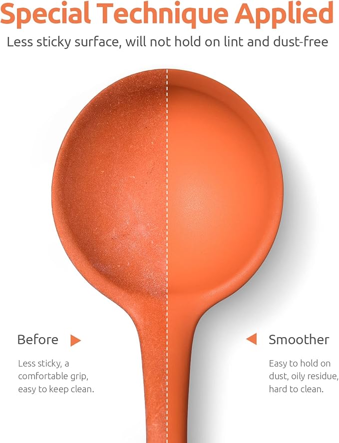 U-Taste 10 Piece Measuring Cups and Spoons Set in 18/8 Stainless Steel, and 600ºF Heat Resistant 13 inch Large Non-Stick Silicone Soup Ladle (Orange)