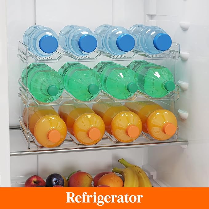 Lifewit Stackable Water Bottle Organizer for Cabinet, Plastic Bottle Holder Fits Bottles/Tumblers up to 3.8" Diameter for Pantry/Countertop, 3 Tier Holds14 Bottles 41 x 20 x 24 cm/16 x 8 x 9.5"