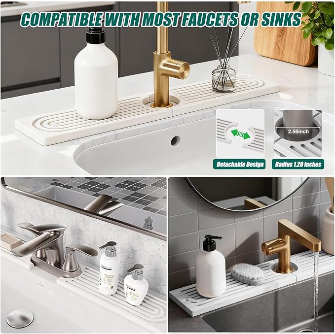 Stone Faucet Mat - Prevent Moisture & Quick Dry, Diatomite Stone Drying (Includes Silicone Feet), for Kitchen and Bathroom Faucets (1 PCS Diatomite Stone Drying Mat)