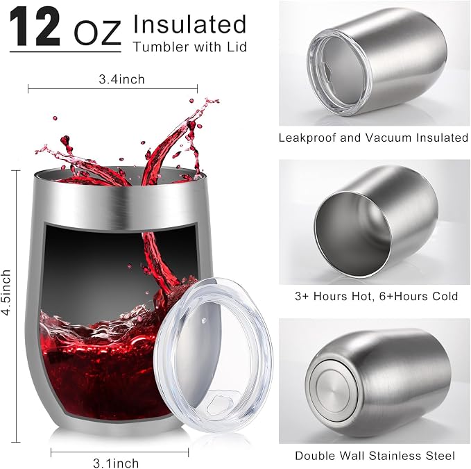 Inbagi 30 Pack 12 oz Stainless Steel Tumblers Bulk with Lids and Straws, Double Wall Insulated Wine Tumblers for Wedding Party Favors, Bridal Shower, Birthday Event Gifts (Silver Gray)