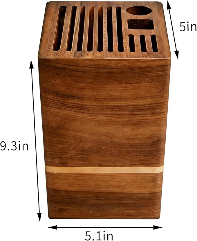 Acacia Wood Universal Knife Block, Countertop Knife Holder Organizer with Scissors & Sharpening Rod Slots, Space Saving Storage without Knives