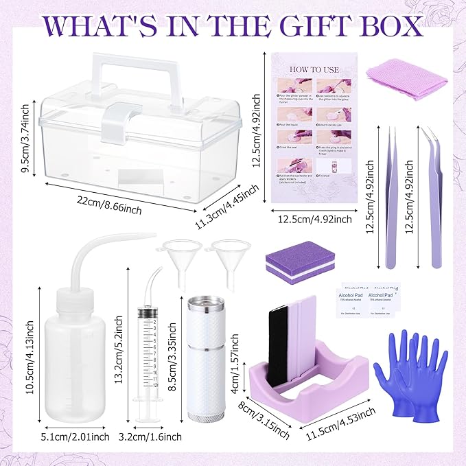 LemonRoad 15 Pcs Snow Globe DIY Tumbler Tool Kit Include Storage Box Squeeze Bottle Funnel Silicone Cup Cradle Measuring Cup Flashlight for Beginner Making Supplies Thanksgiving Day Gifts(Purple)