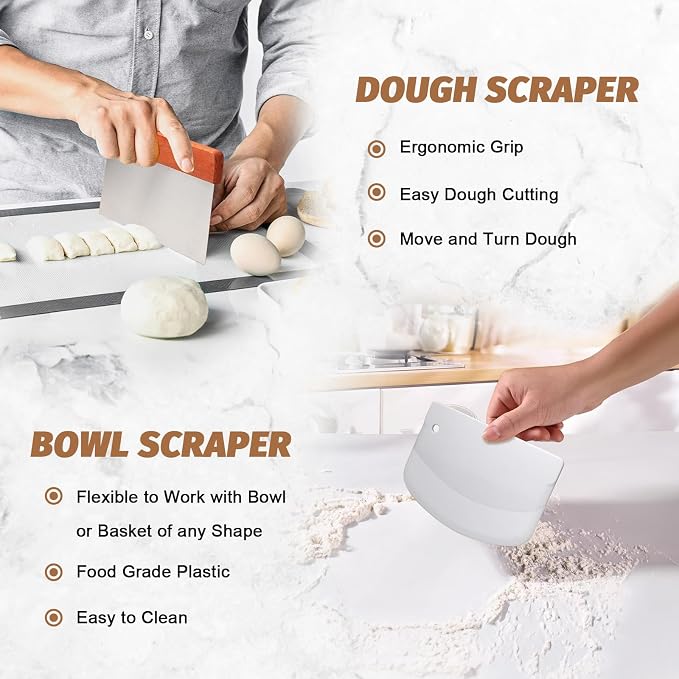 Sourdough Proofing Basket Gift Set, 9" Round and 10" Oval Banneton Bread Baking Supplies, Sourdough Baskets with Bread Lame, Danish Whish, Bowl Scraper, Sourdough Scraper, and Linen Liner