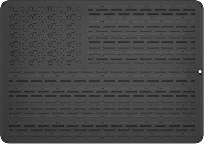 AWINNER Silicone Electric Stove Cover Mat,Ceramic Stove Heat Resistant Glass Cooktop Flat RV Range Stovetop top Protector,XL Dish Drying Mats for Kitchen Stars Stripes Design (Silicone Black, 28"x20")