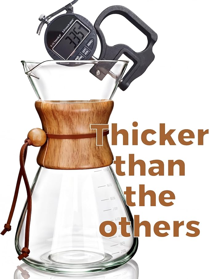 AGOGO Pour Over Coffee Maker Glass with 50pcs Paper Filters -for Home, Office, Camping, Cafes - Easy Clean Coffee Dripper Set (Soft Towel&Brush)(34oz Slim Shape w/Paper Filters)