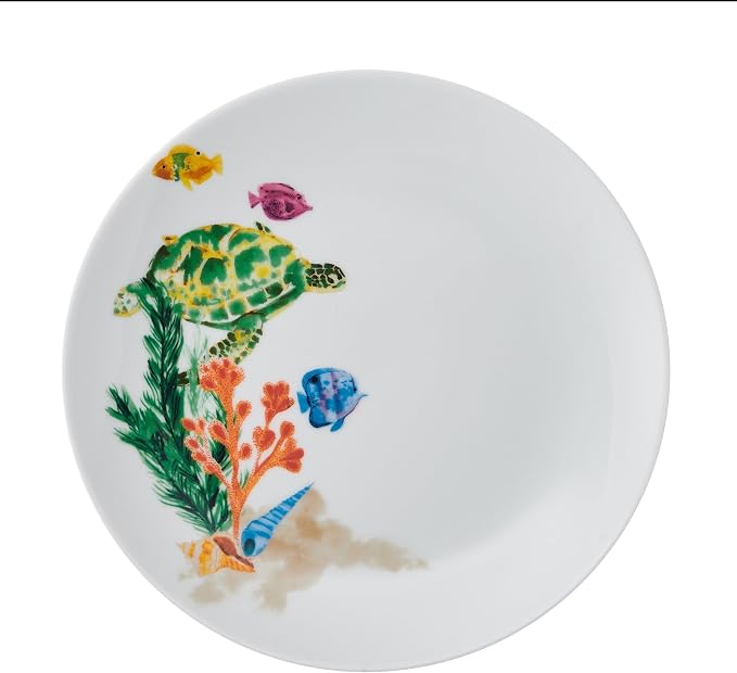 Studio Nova Coastal Ocean Underwater Life 12 Piece Dinnerware Plate Bowl Set, Service for 4