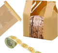 200 Pack Large Paper Bread Bags for Homemade Bread Sourdough Bags 14" x 8.3" x 3.5" with Tin Tie Tab Lock Clear Front Window Bakery Bag Packaging Cookie Bag with Label Seal Stickers